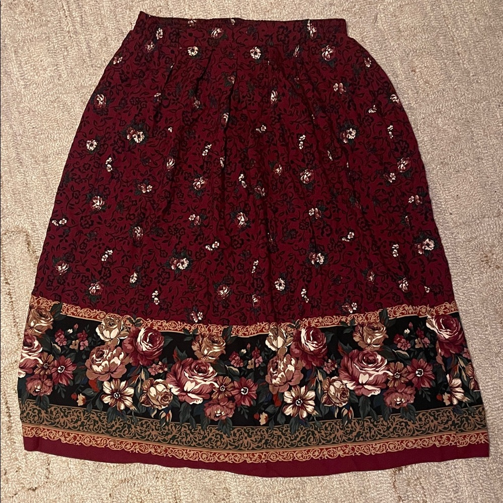 Jantzen Burgundy Floral A-Line Skirt